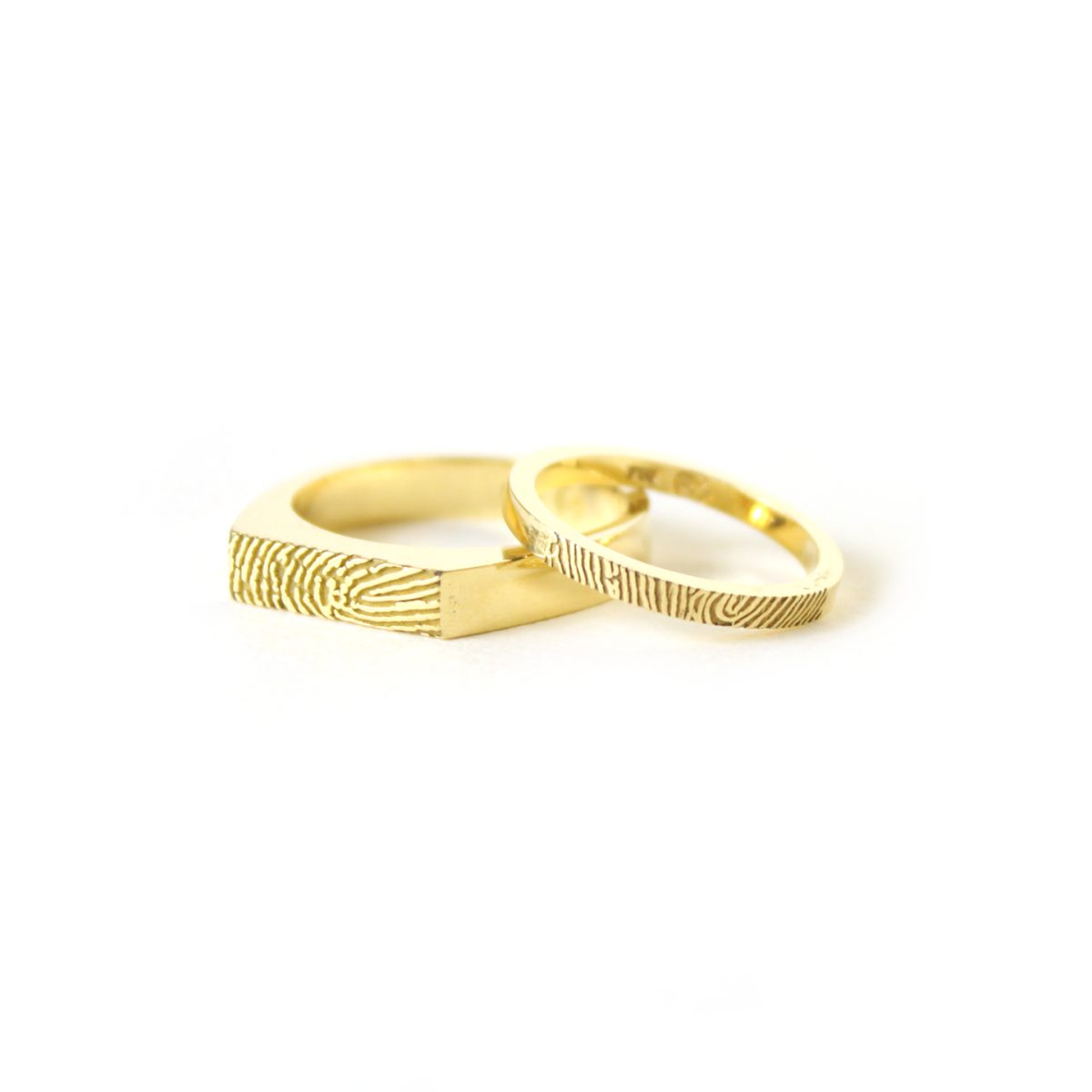 Squared Wedding Bands Fingerprint Engraved
