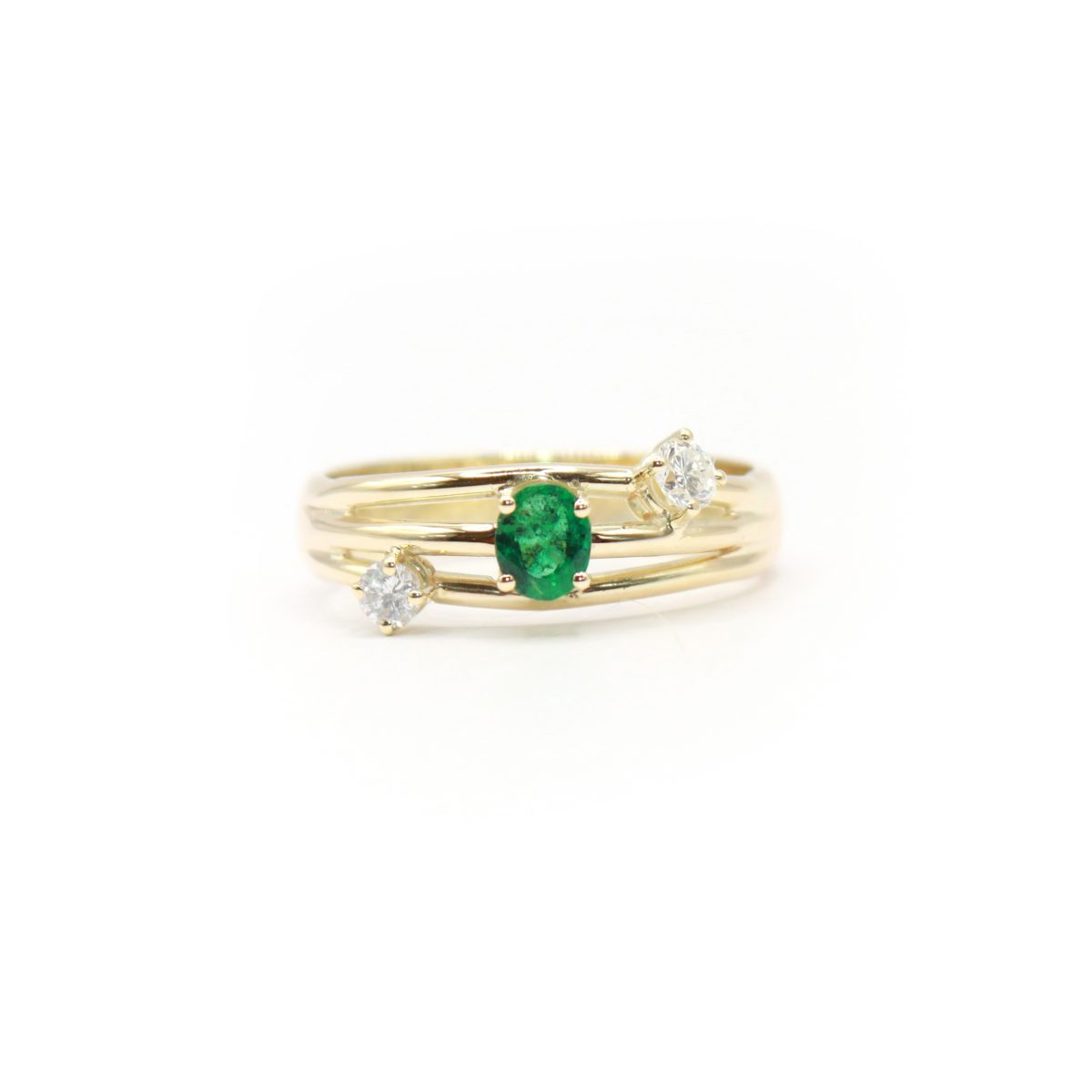 Triple Bow Ring Emerald Diamonds
