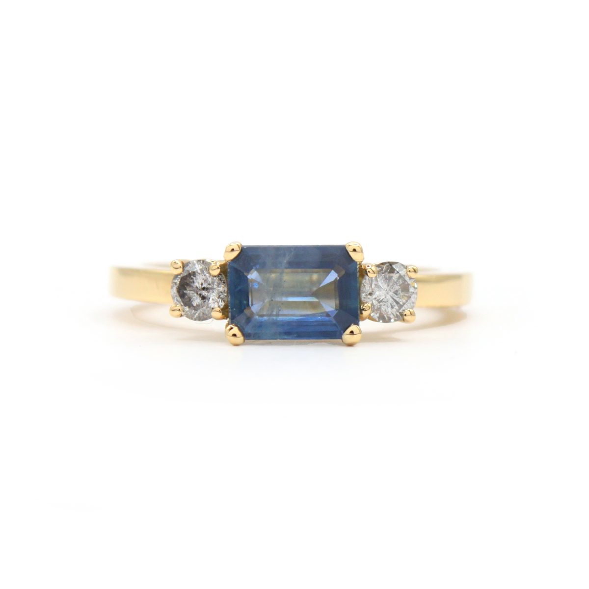 Trilogy Sapphire Ring with Salt & Pepper Diamonds